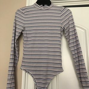 mock neck striped bodysuit